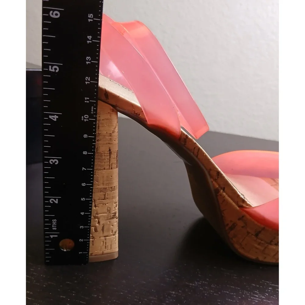 GBG Los Angeles GGQUEEN Pink Jelly Cork Platform Block Heel Sandals Womens 9.5 M